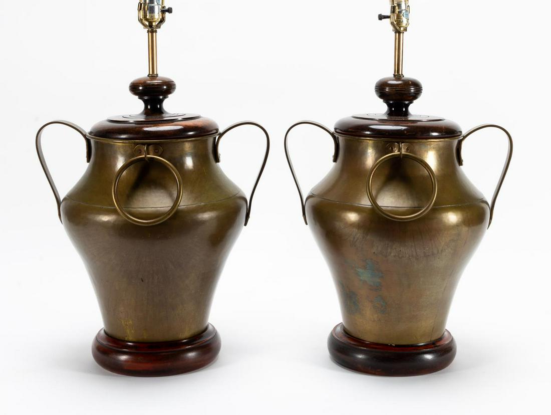 PAIR CHAPMAN LARGE BRASS URN DOUBLE HANDLED LAMPS (1 of 5)
