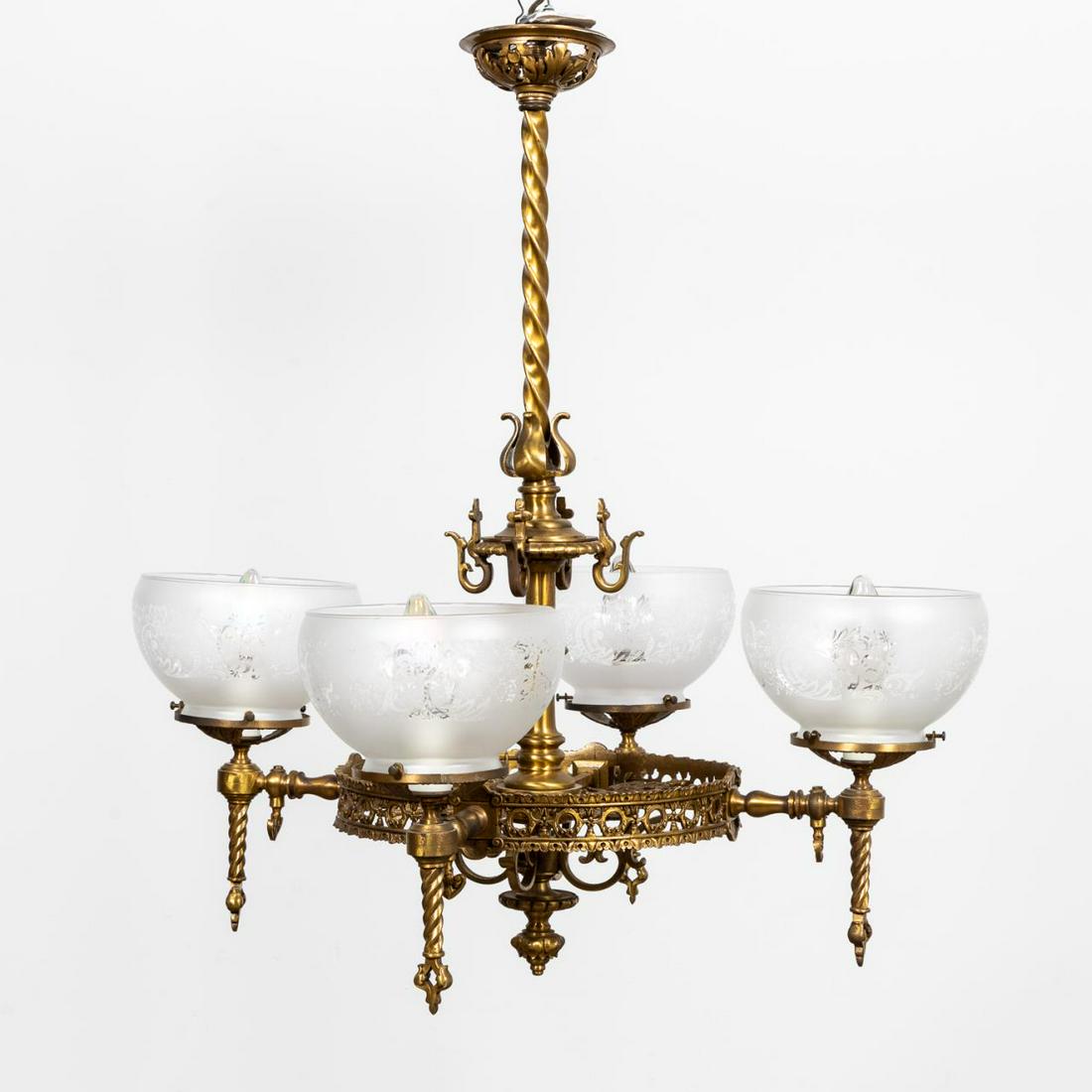 VICTORIAN GOTHIC REVIVAL FOUR-LIGHT GASOLIER (1 of 5)