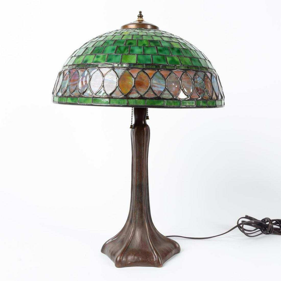 GEOMETRIC STAINED GLASS LAMP ON HANDEL-STYLE BASE (1 of 7)