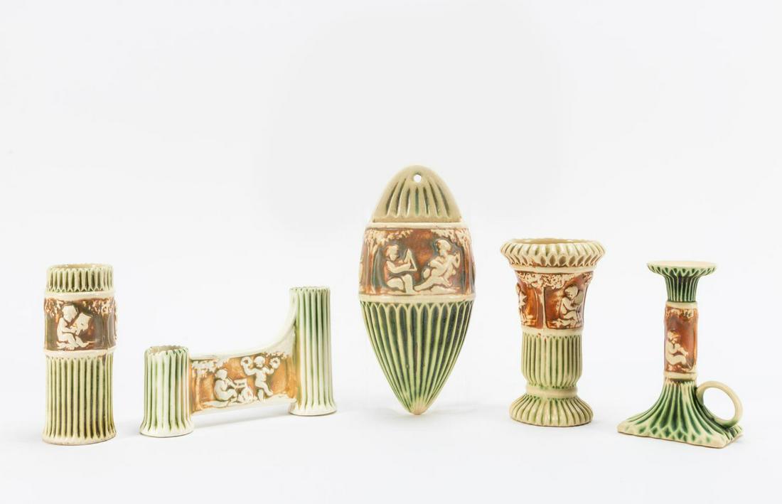 5PC ROSEVILLE "DONATELLO" ART POTTERY GROUPING (1 of 5)