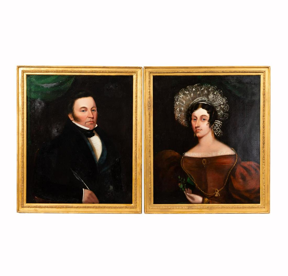 PAIR, EARLY 19TH C. AMERICAN WEDDING PORTRAITS (1 of 4)