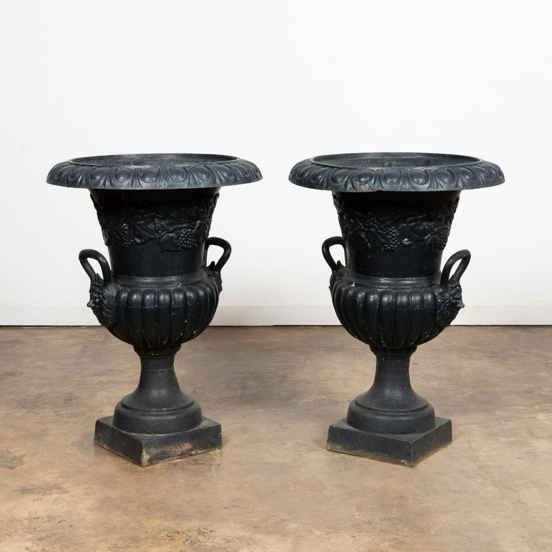 PR., VICTORIAN-STYLE GRAPE MOTIF IRON GARDEN URNS (1 of 5)