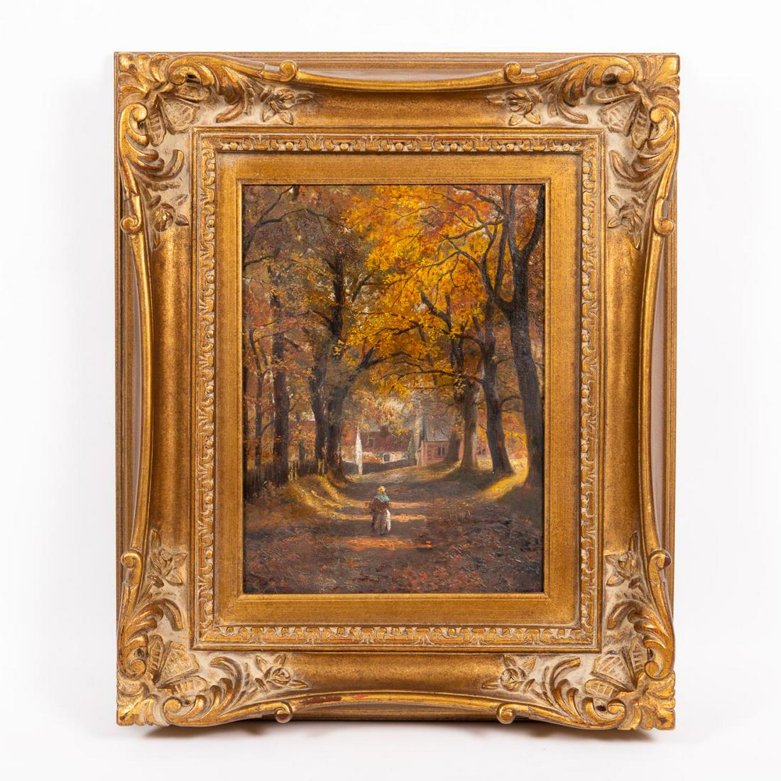 JOHN F. NORTON, VILLAGE SCENE, OIL ON CANVAS (1 of 4)