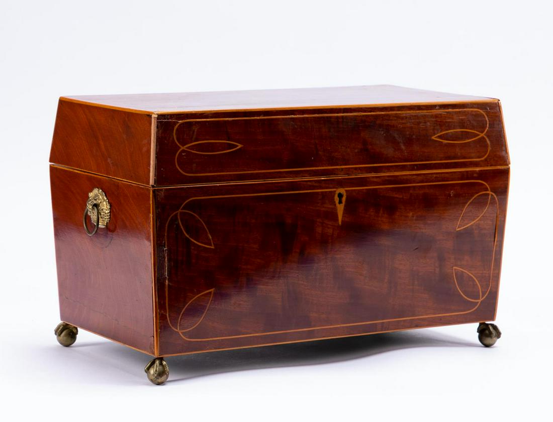 LARGE REGENCY PARQUETRY INLAID TEA CADDY WITH BOWL (1 of 5)