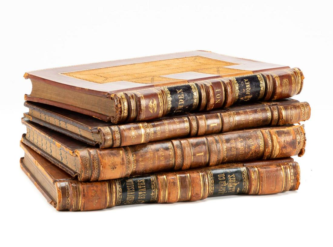 GROUP OF FOUR BOOKS, LEATHERBOUND LEDGERS (1 of 7)