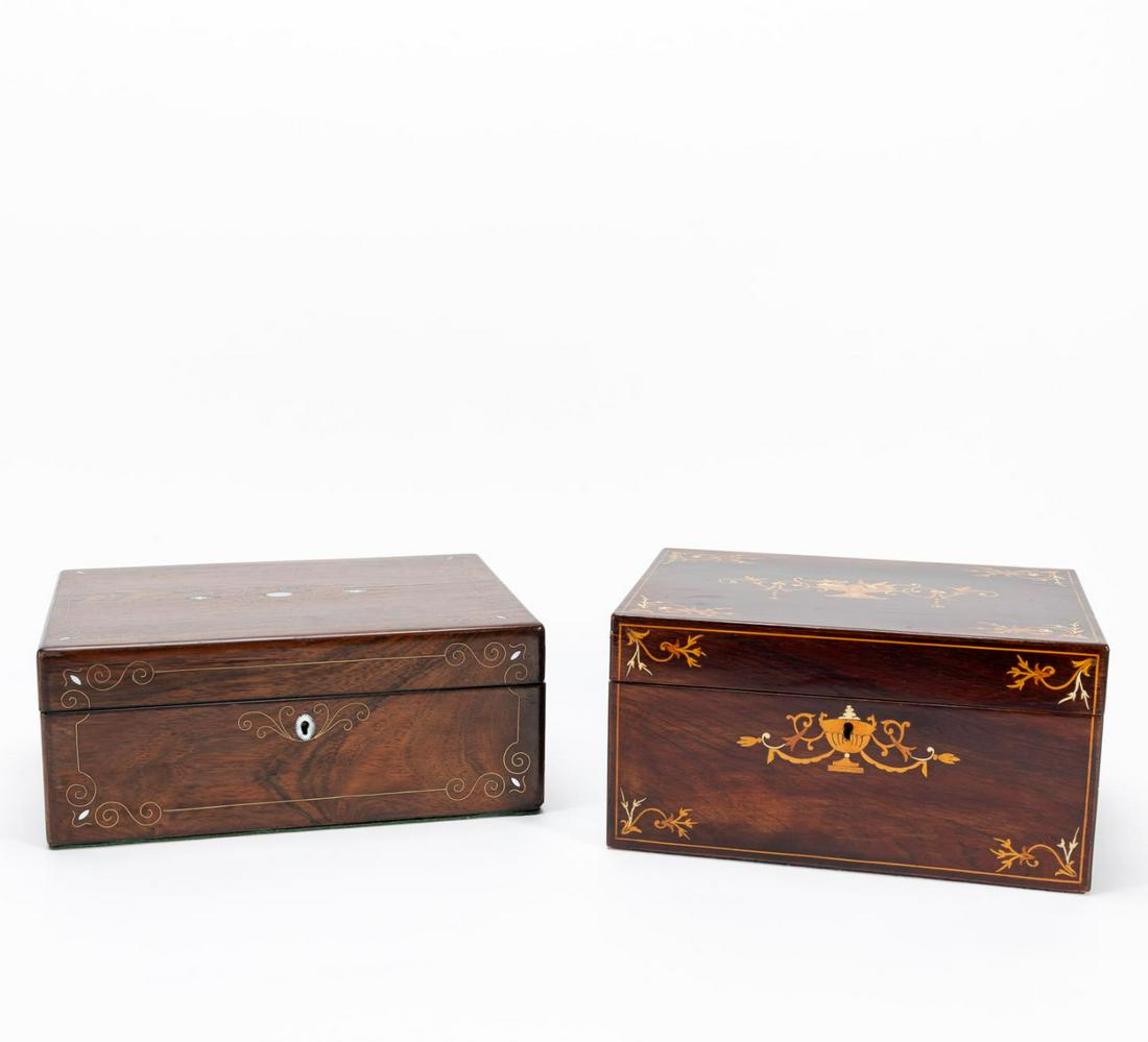TWO PIECES, 19TH C ENGLISH INLAID WOODEN BOXES (1 of 6)