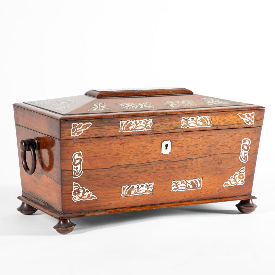 ENGLISH REGENCY MOTHER OF PEARL INLAID TEA CADDY (1 of 5)