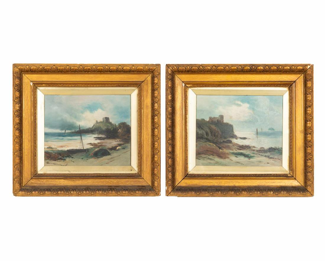 19TH C. PAIR OF SEASCAPES WITH SCOTTISH CASTLES (1 of 8)