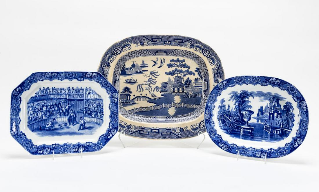 3 PC ENGLISH BLUE & WHITE TRANSFERWARE PLATTERS (1 of 7)