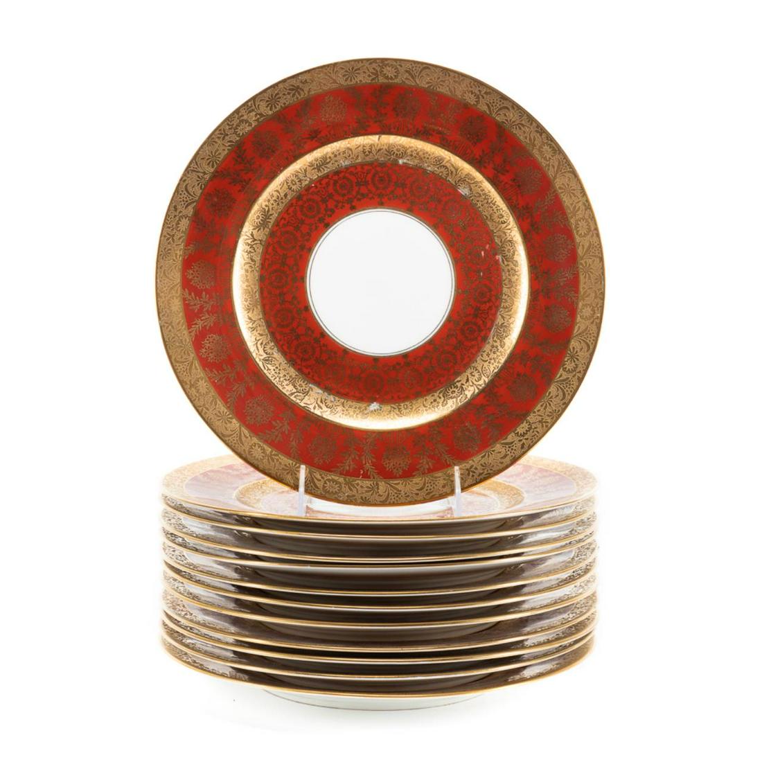 SET OF TWELVE MINTON DINNER PLATES, GILT & RED (1 of 5)