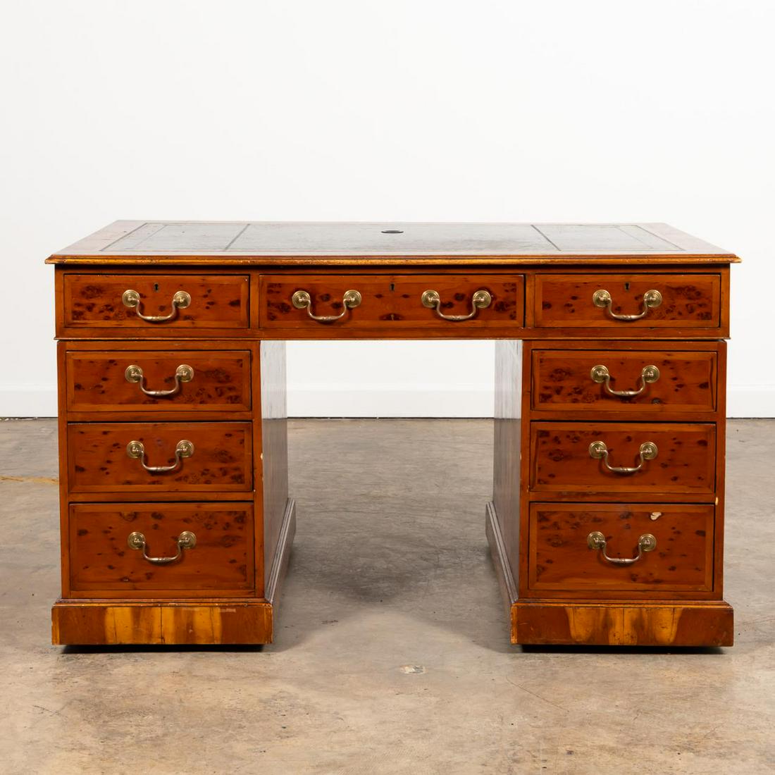 ENGLISH BURL YEW WOOD PEDESTAL DESK, C. 1880 (1 of 7)