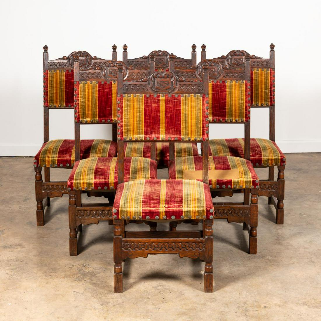 SET SIX, RENAISSANCE REVIVAL OAK SIDE CHAIRS (1 of 5)