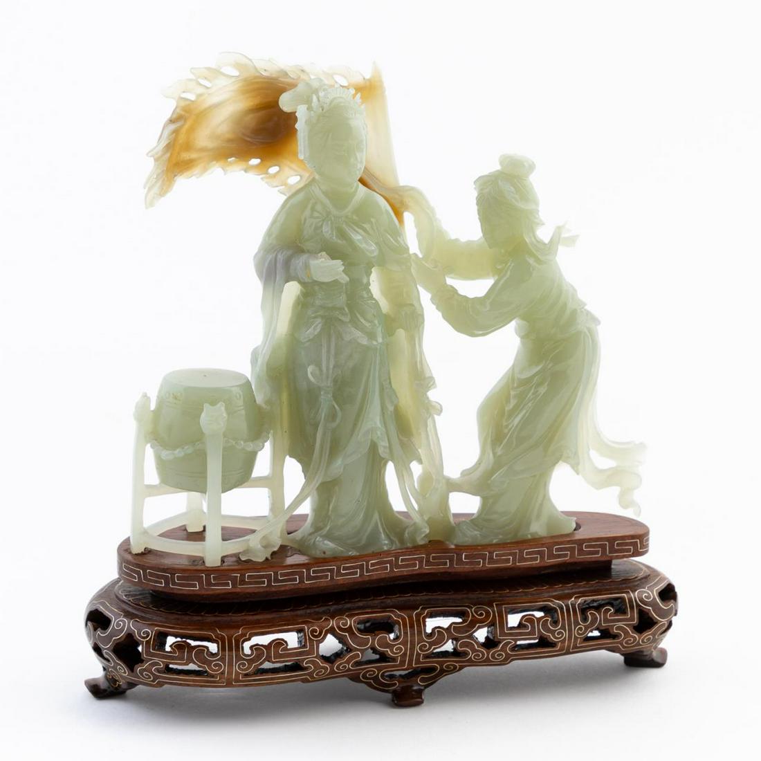 CHINESE HARDSTONE FIGURAL CARVING, FLAG AND DRUM (1 of 4)