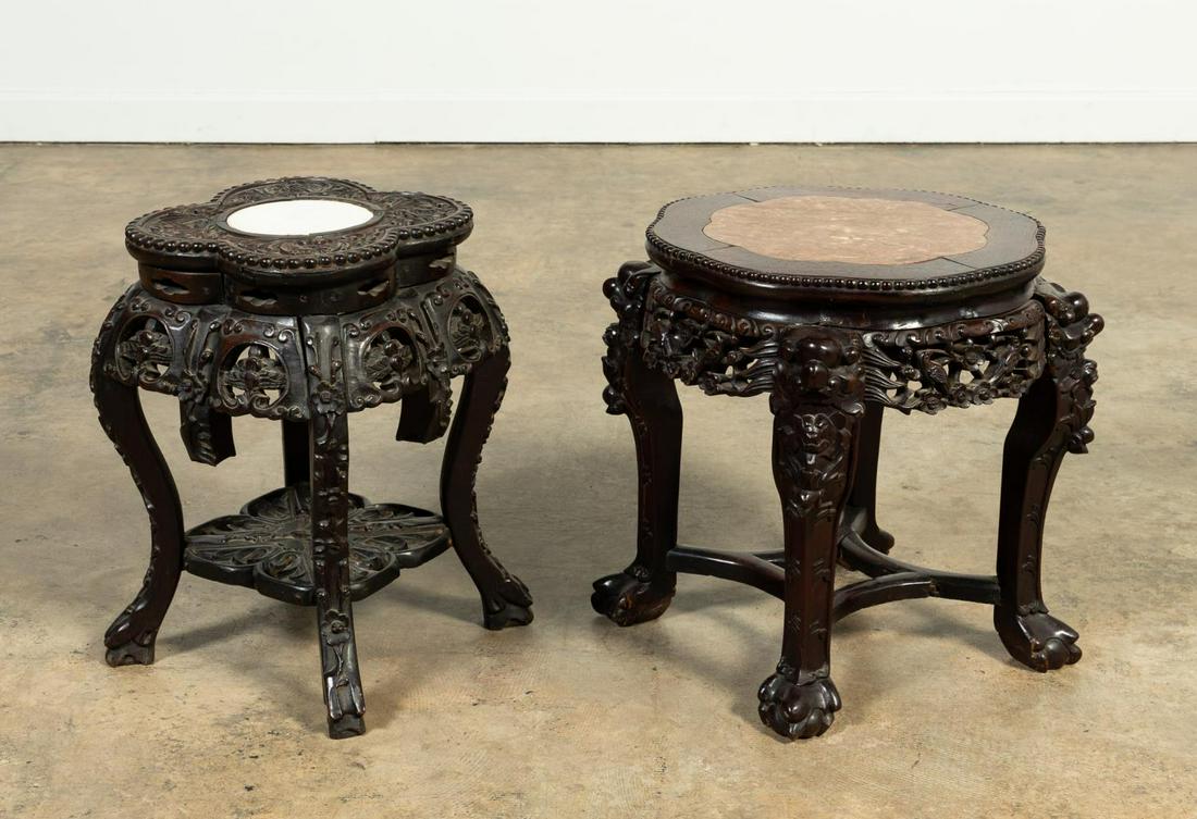 2 CARVED CHINESE MARBLE TOP SIDE TABLES (1 of 6)