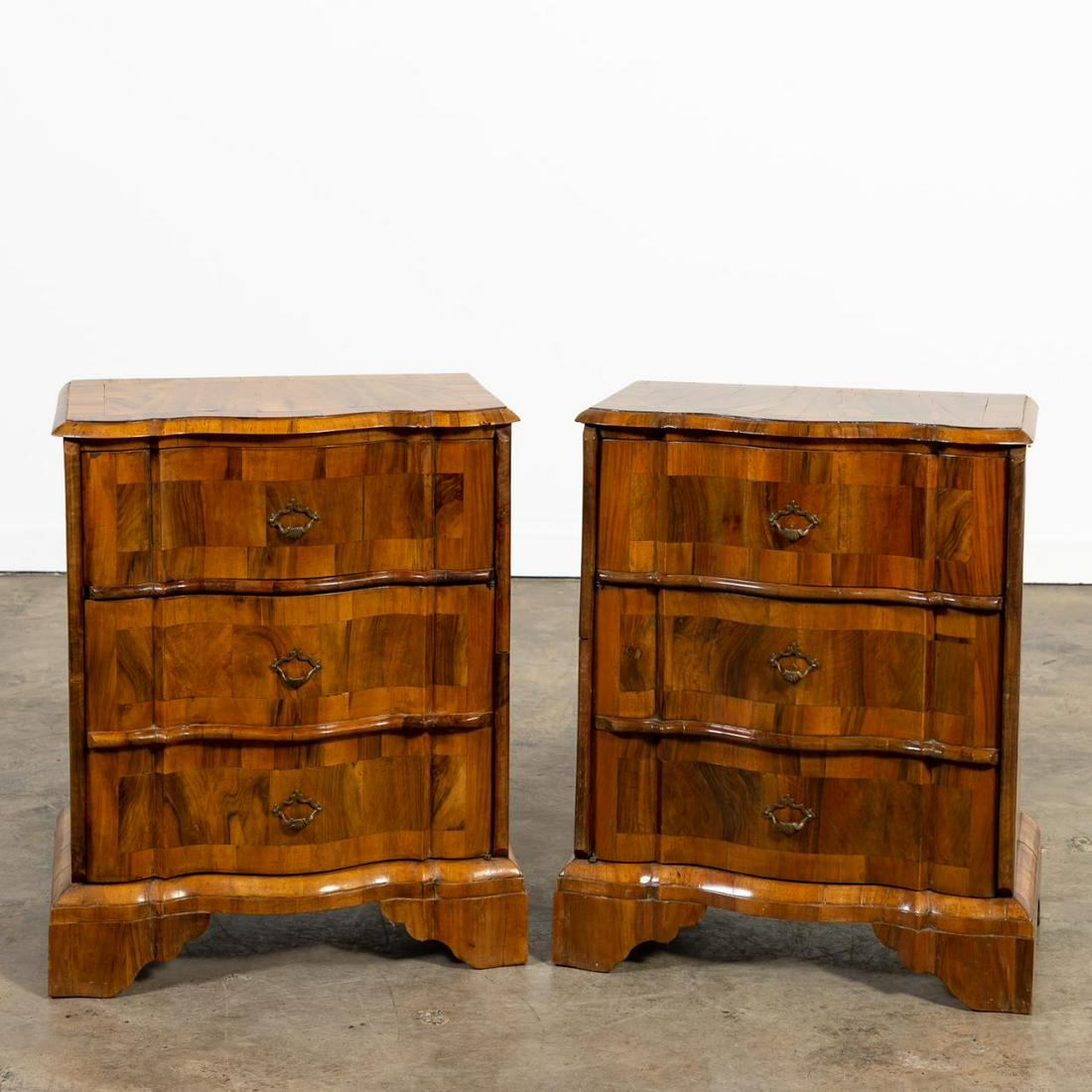 PAIR, ITALIAN BAROQUE-STYLE SMALL WALNUT COMMODES (1 of 9)