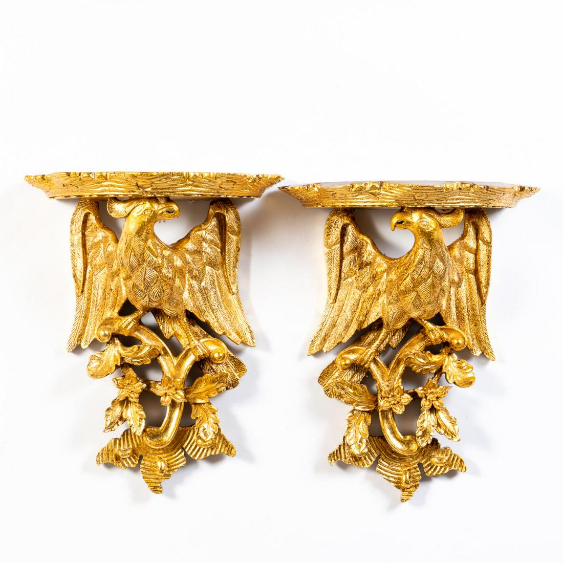 PAIR, CARVED GILTWOOD PHOENIX HANGING BRACKETS (1 of 6)