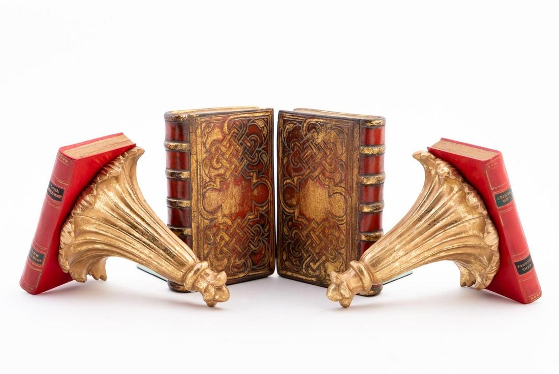2 SETS OF BOOK MOTIF ITALIAN BOOKENDS & BRACKETS (1 of 4)