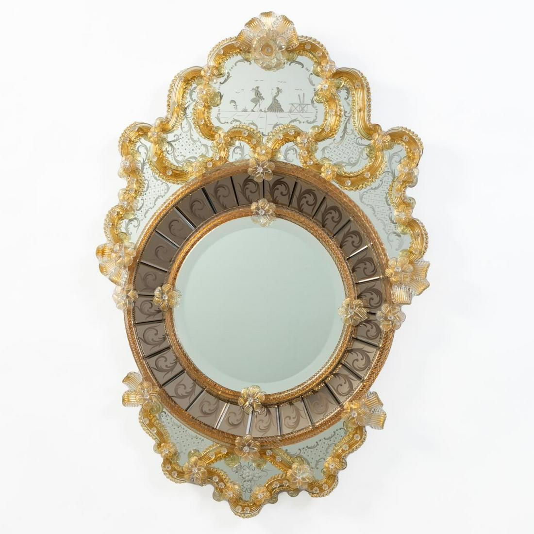 VENETIAN MIRROR WITH ETCHED COURTING SCENE (1 of 6)
