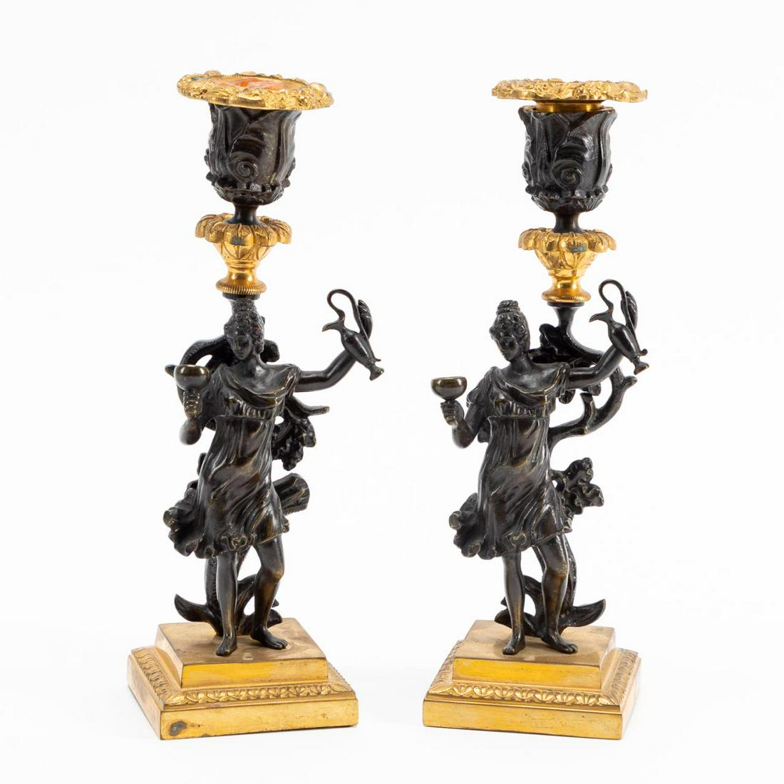 PAIR, FRENCH GILT BRONZE FIGURAL CANDLESTICKS (1 of 6)