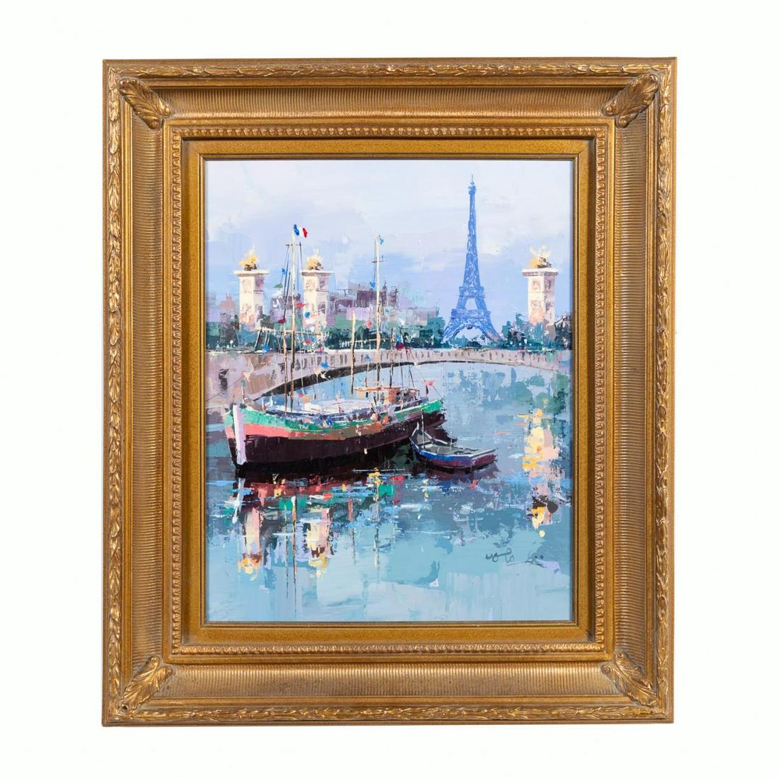 EIFFEL TOWER AND BOATS, OIL ON CANVAS, PARIS (1 of 4)