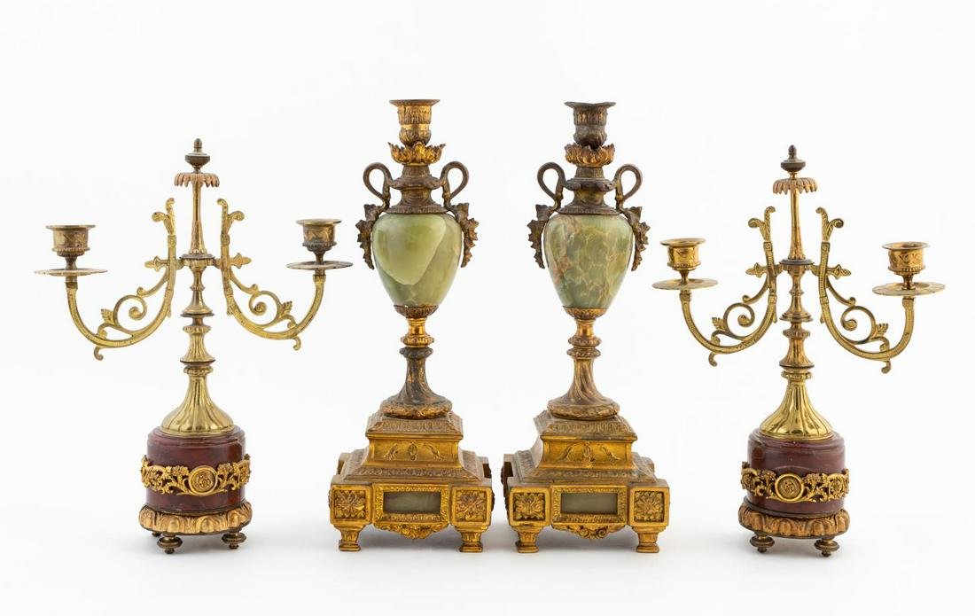 2 PRS. OF FRENCH CANDLESTICKS, ONYX & ROUGE MARBLE (1 of 7)