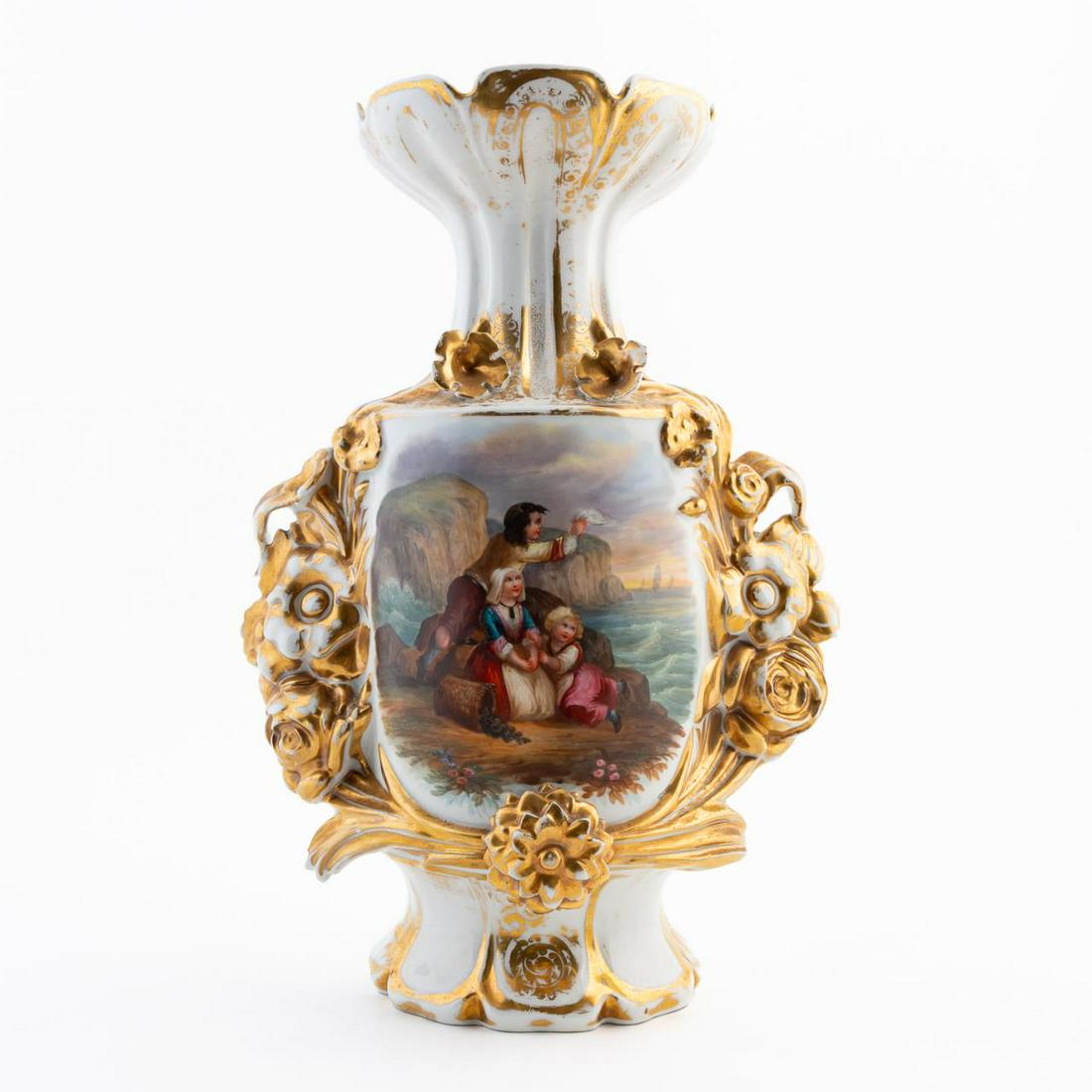 OLD PARIS GILT & WHITE PORCELAIN FIGURAL VASE (1 of 7)