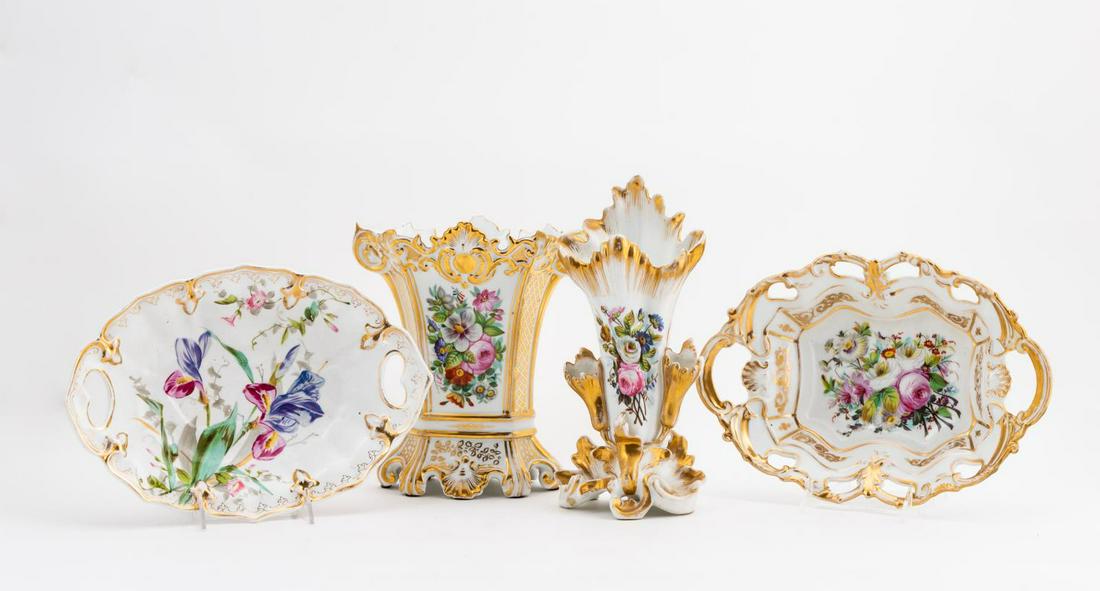 4PC OLD PARIS STYLE PORCELAIN VASES & BOWLS (1 of 7)