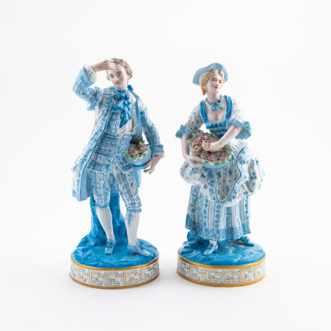 PAIR, FRENCH BLUE & WHITE PORCELAIN FIGURES (1 of 8)