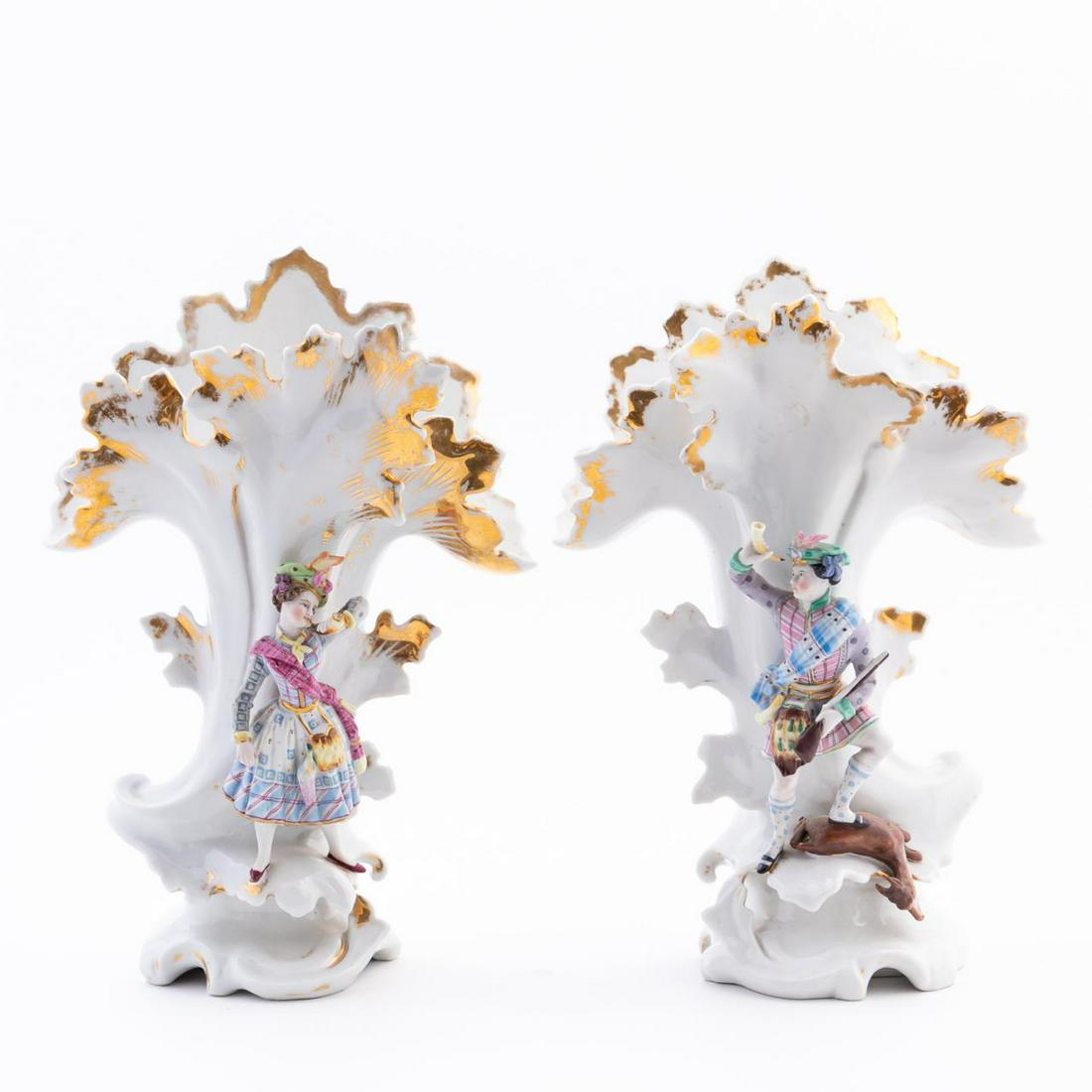 PAIR, OLD PARIS SPILL VASES WITH SCOTTISH FIGURES (1 of 8)