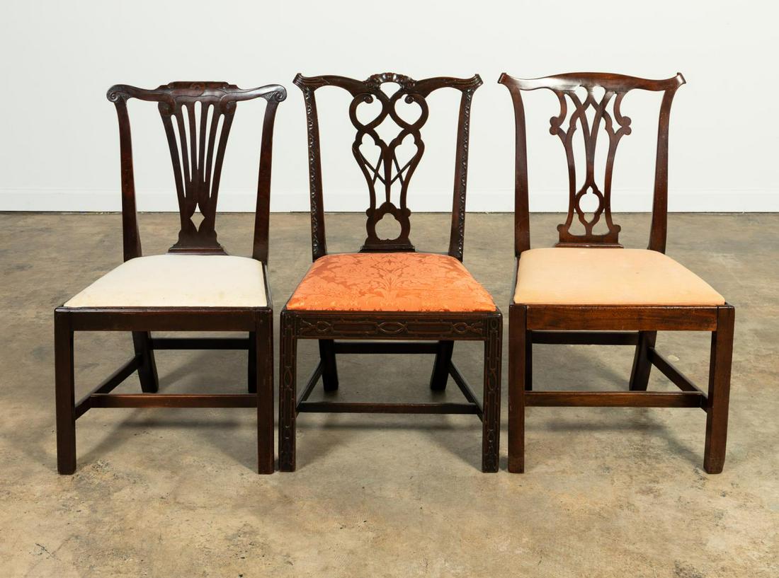 GROUP OF 3, 19TH C. ASST. CHIPPENDALE SIDE CHAIRS (1 of 6)