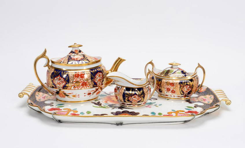 4PC ENGLISH IMARI PORCELAIN TEA SET, WITH TRAY (0273) on Feb 27, 2022