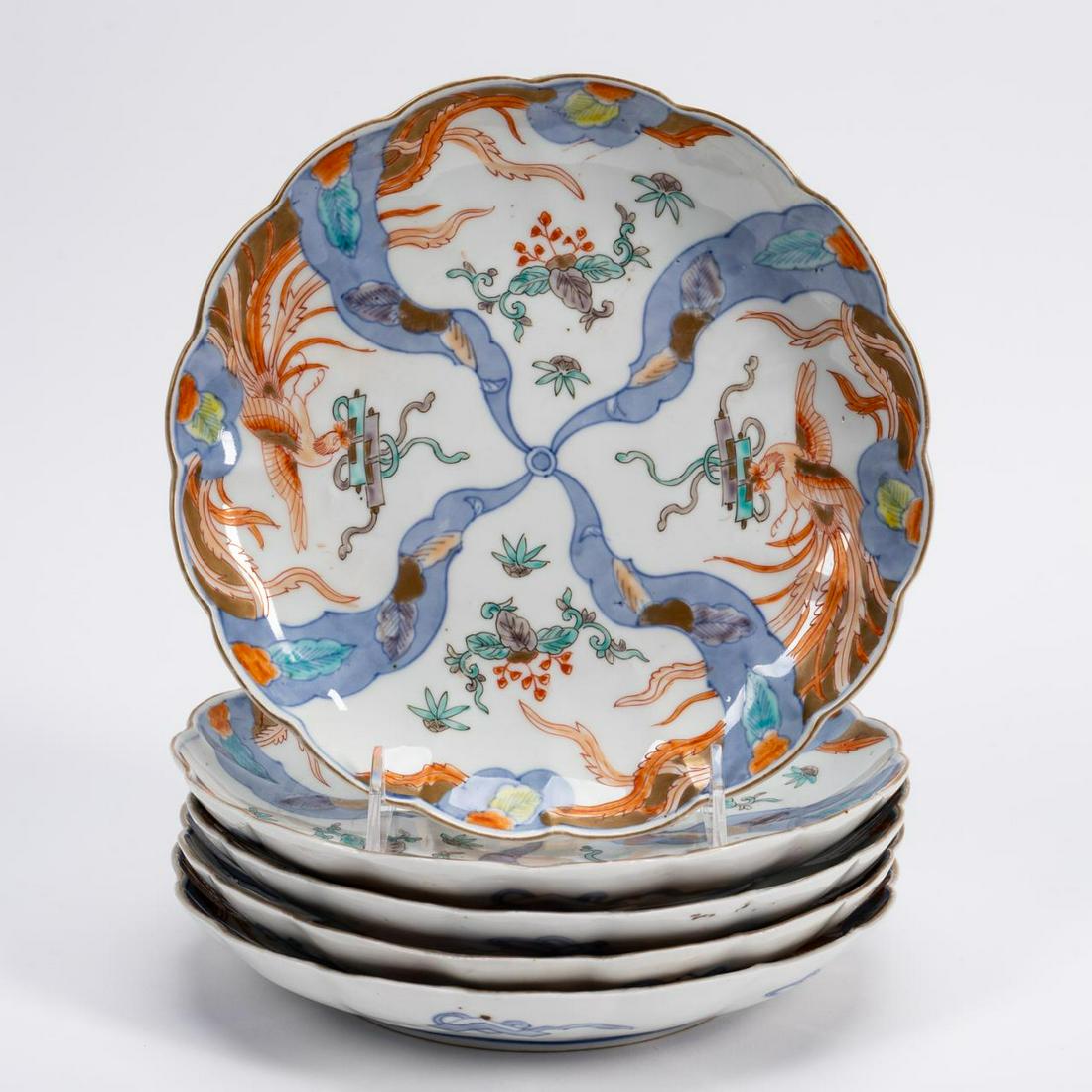 SET OF 5 IMARI PORCELAIN PLATES, PHOENIX (1 of 5)