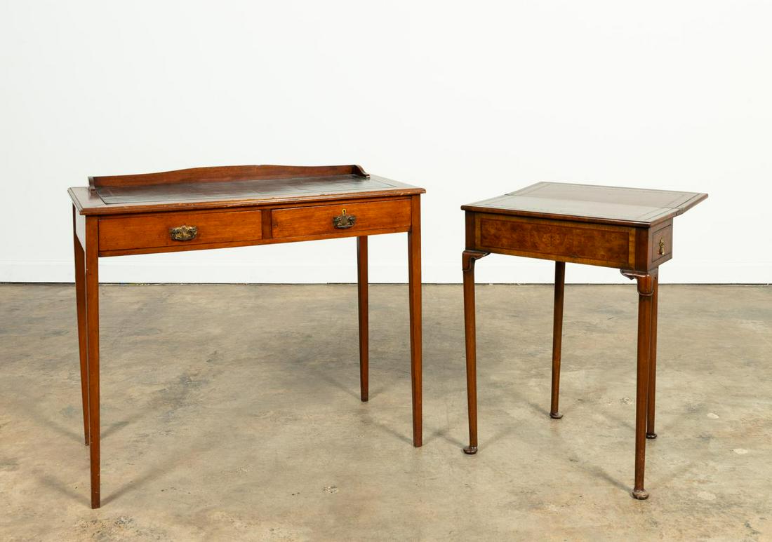 TWO LEATHER TOP TABLES; GAME & WRITING (1 of 9)