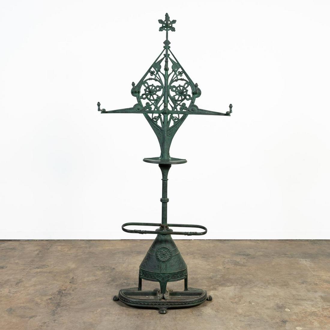 M. 19TH C. COALBROOKDALE GREEN CAST IRON HALL TREE (1 of 6)