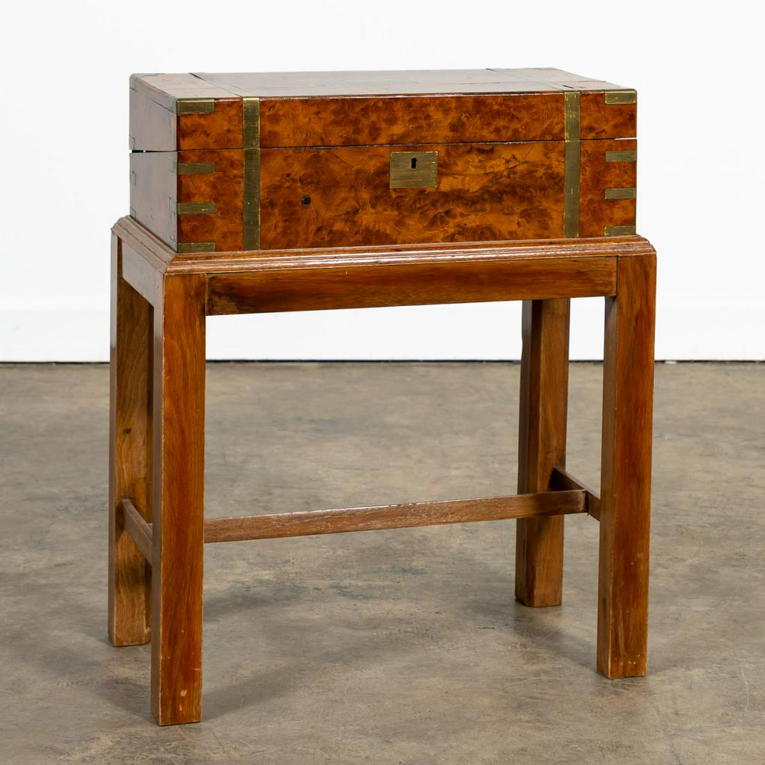 19TH C. ENGLISH BURL WOOD WRITING BOX ON STAND (1 of 8)
