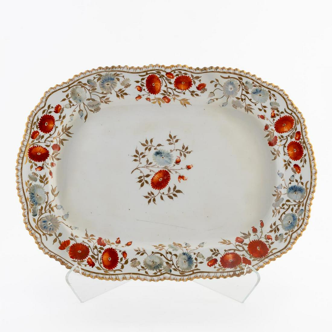 COALPORT RUST AND GREY FLORAL PLATTER, C. 1830 (1 of 4)