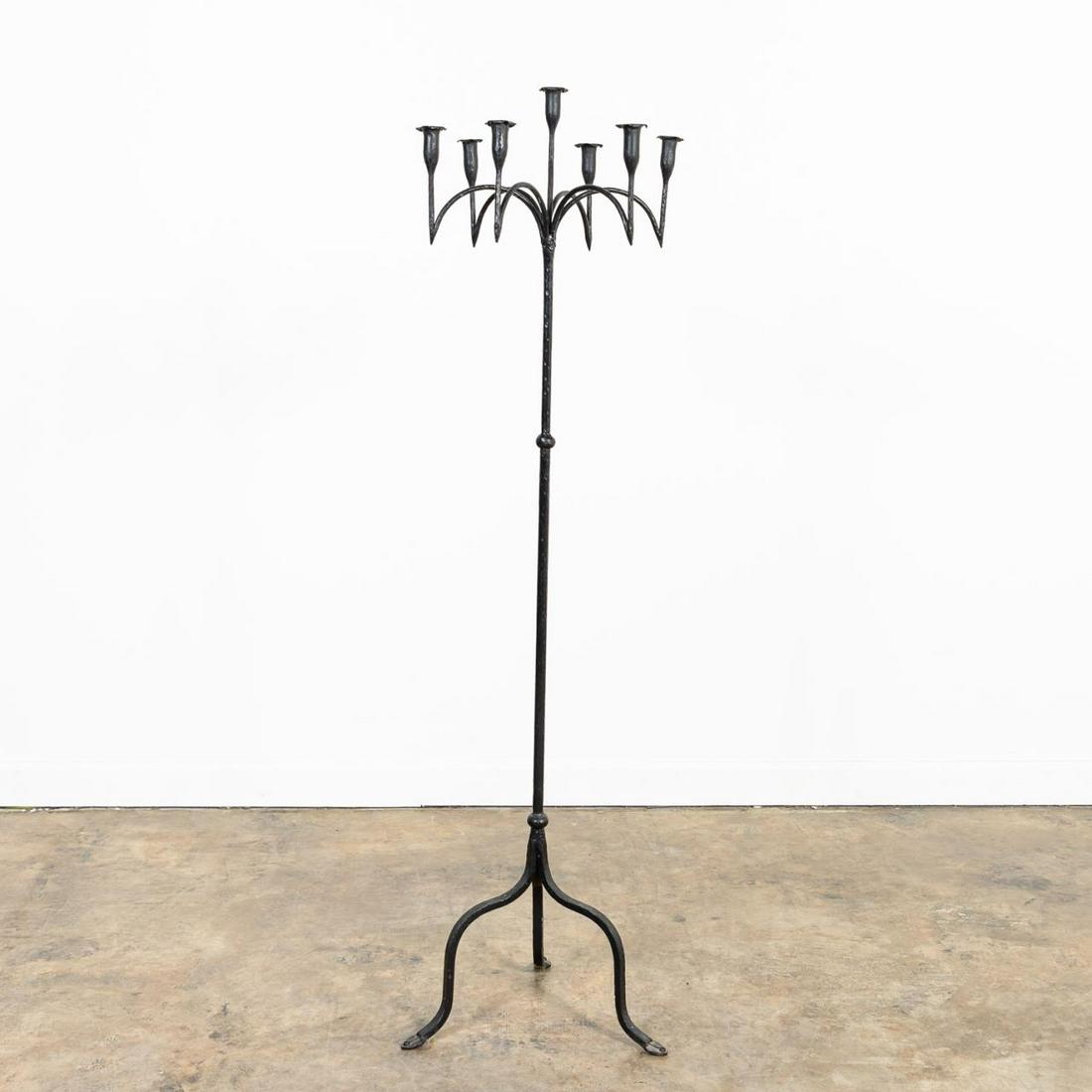 MEDIEVAL-STYLE SEVEN-LIGHT IRON FLOOR CANDELABRUM (1 of 6)