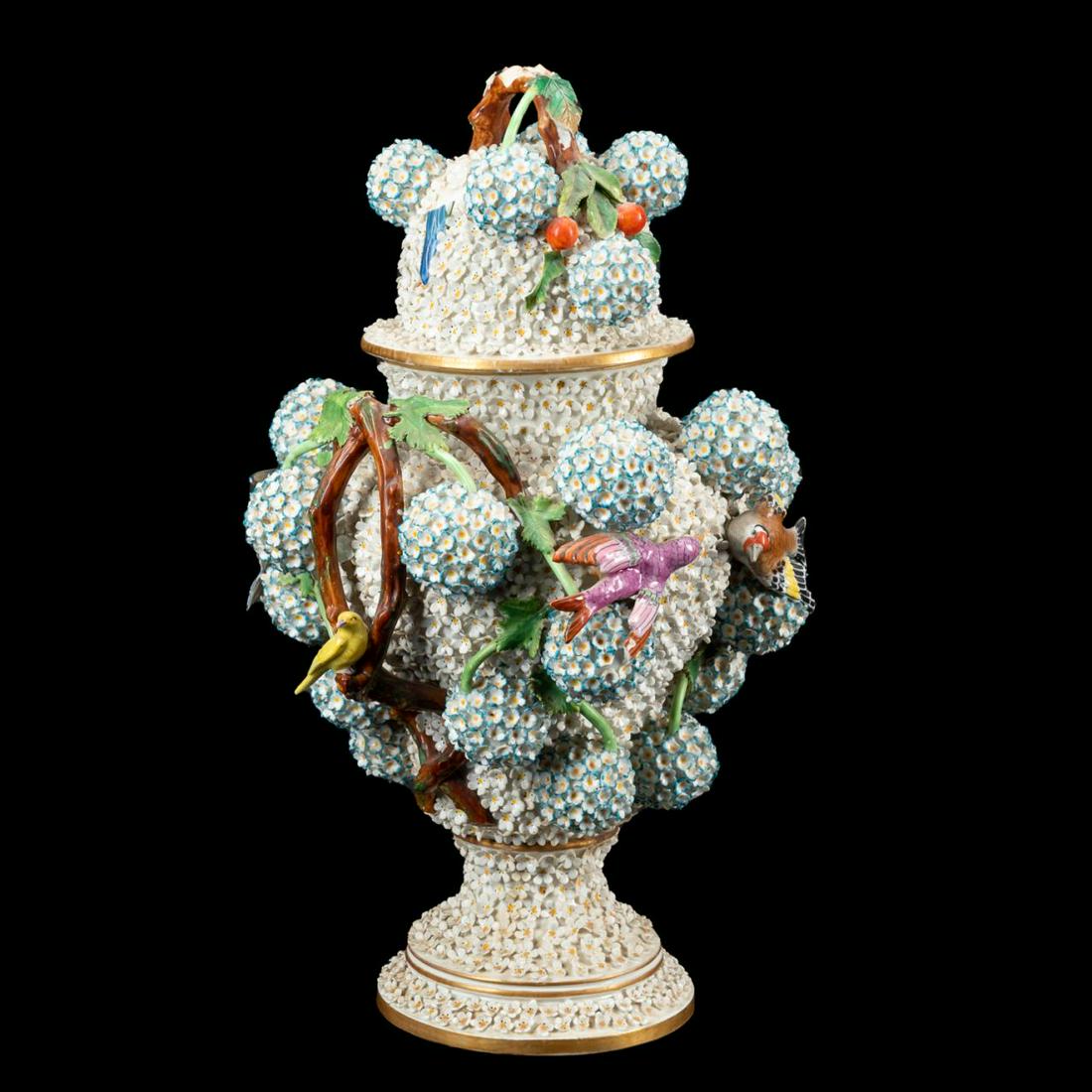 19TH C. LIDDED PORCELAIN SNOWBALL URN WITH BIRDS (1 of 10)