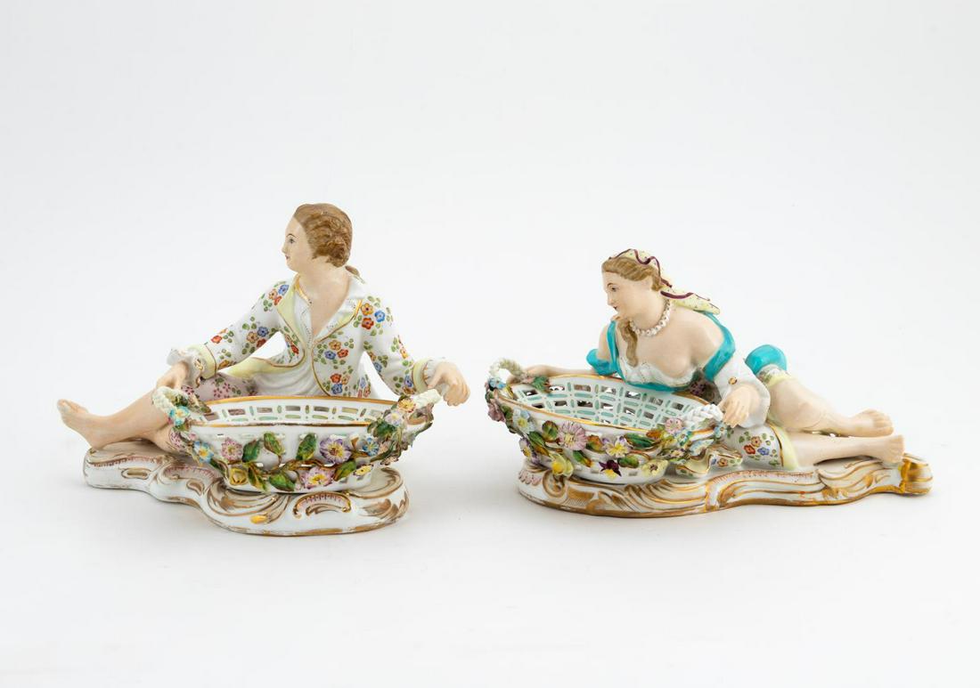 PAIR, MEISSEN-STYLE FIGURAL PORCELAIN SWEETMEATS (1 of 5)