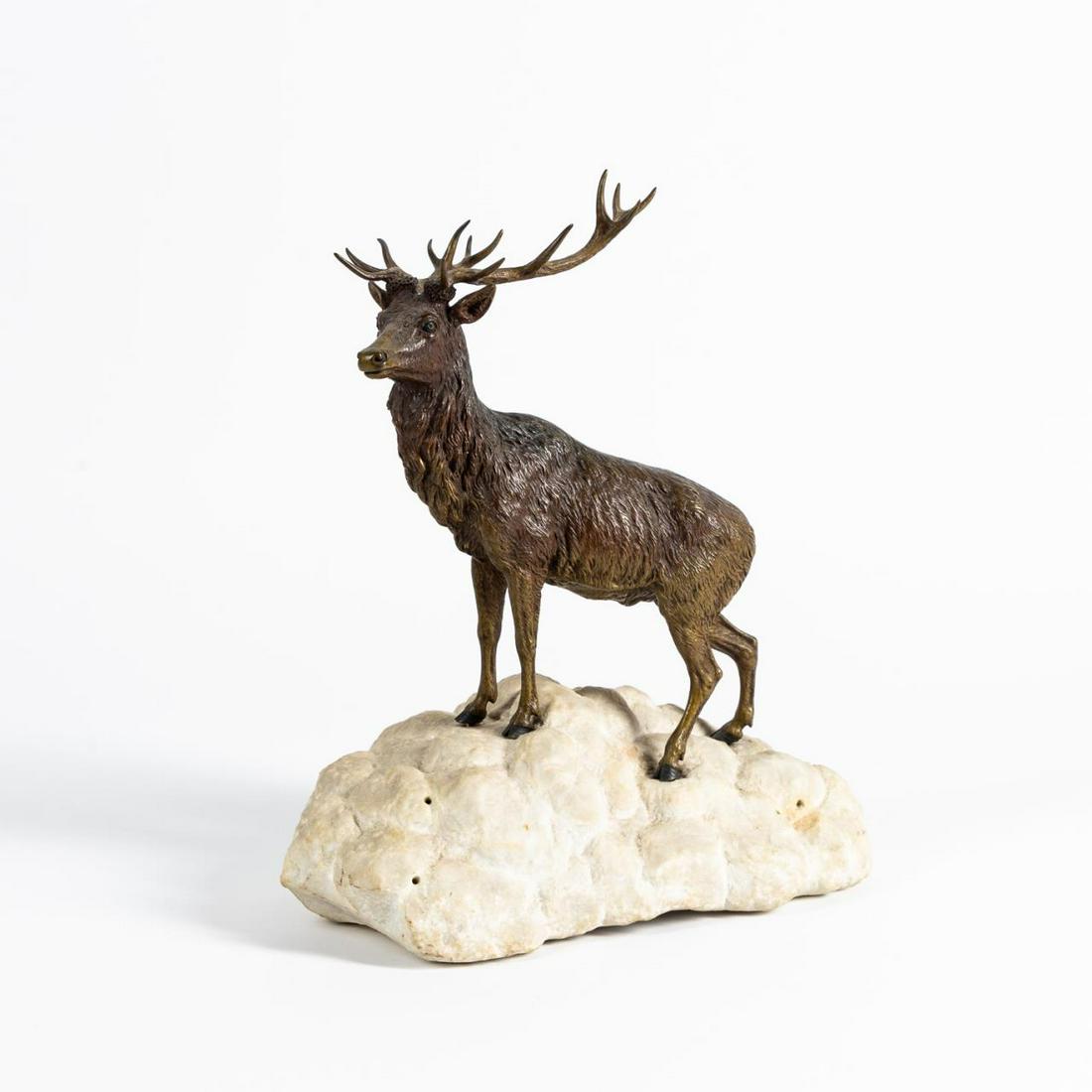 COLD PAINTED BRONZE DEER OR ELK ON STONE BASE (1 of 5)