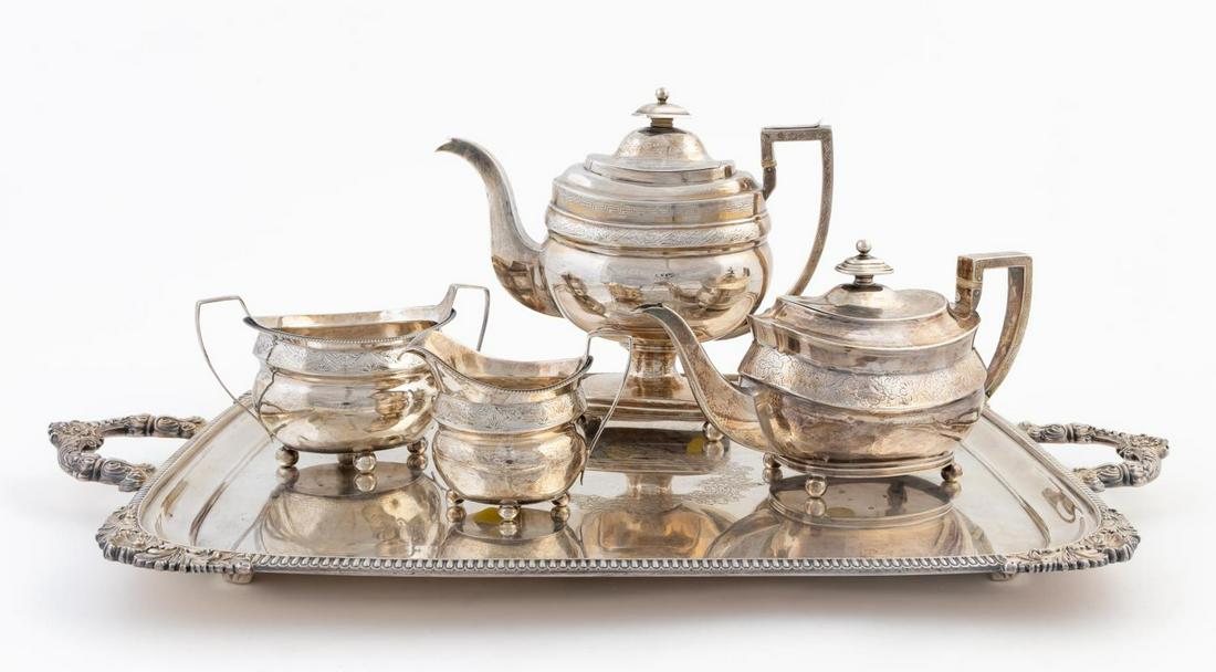 GEORGE III SILVER TEA & COFFEE SET & PLATED TRAY (1 of 13)