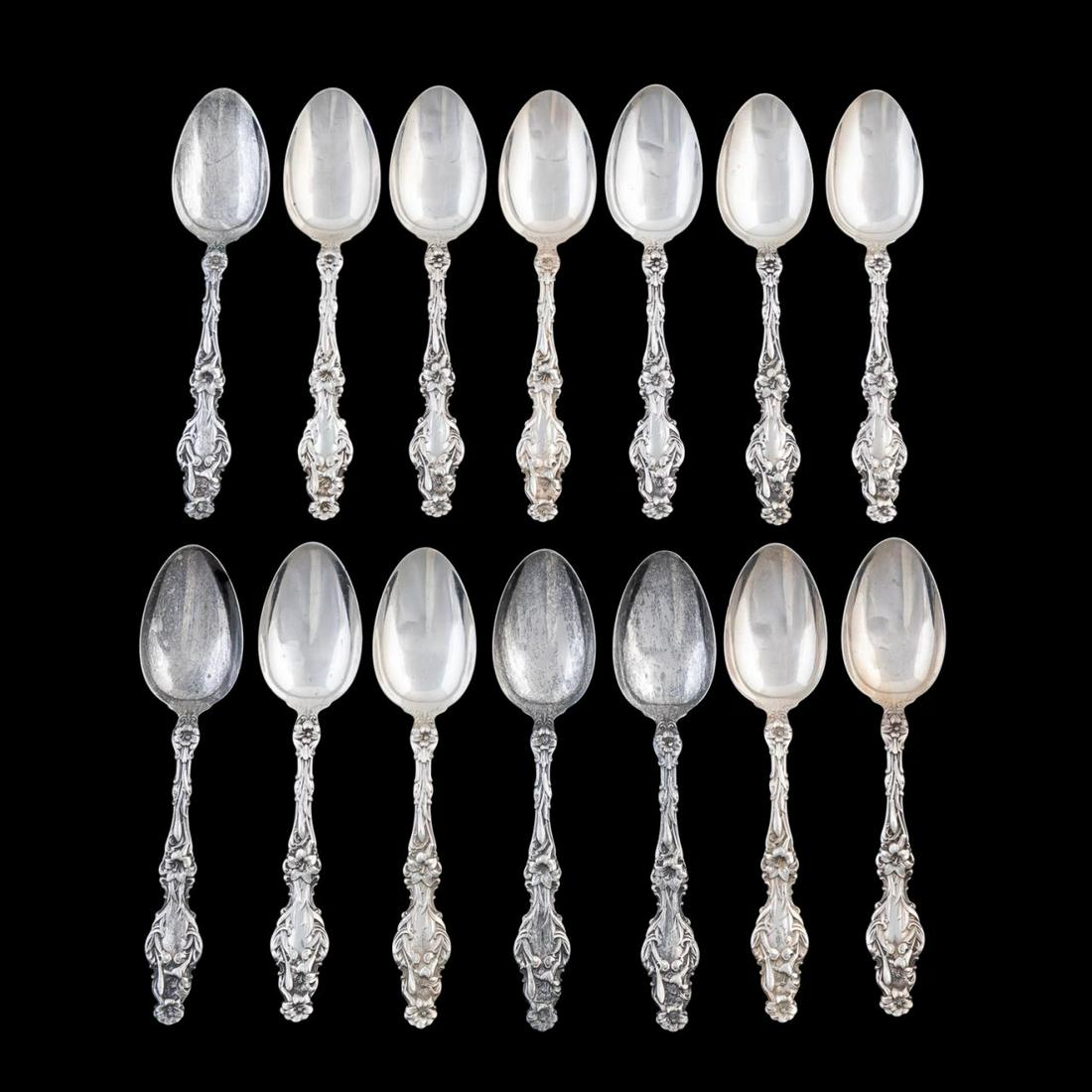 WHITING MFG. CO. "LILY" STERLING TEASPOONS, 14PC (1 of 4)