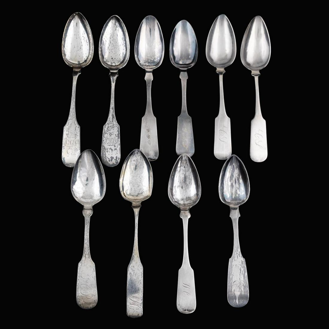 10 COIN SILVER TABLESPOONS, INCL. S. KIRK & SON (1 of 9)