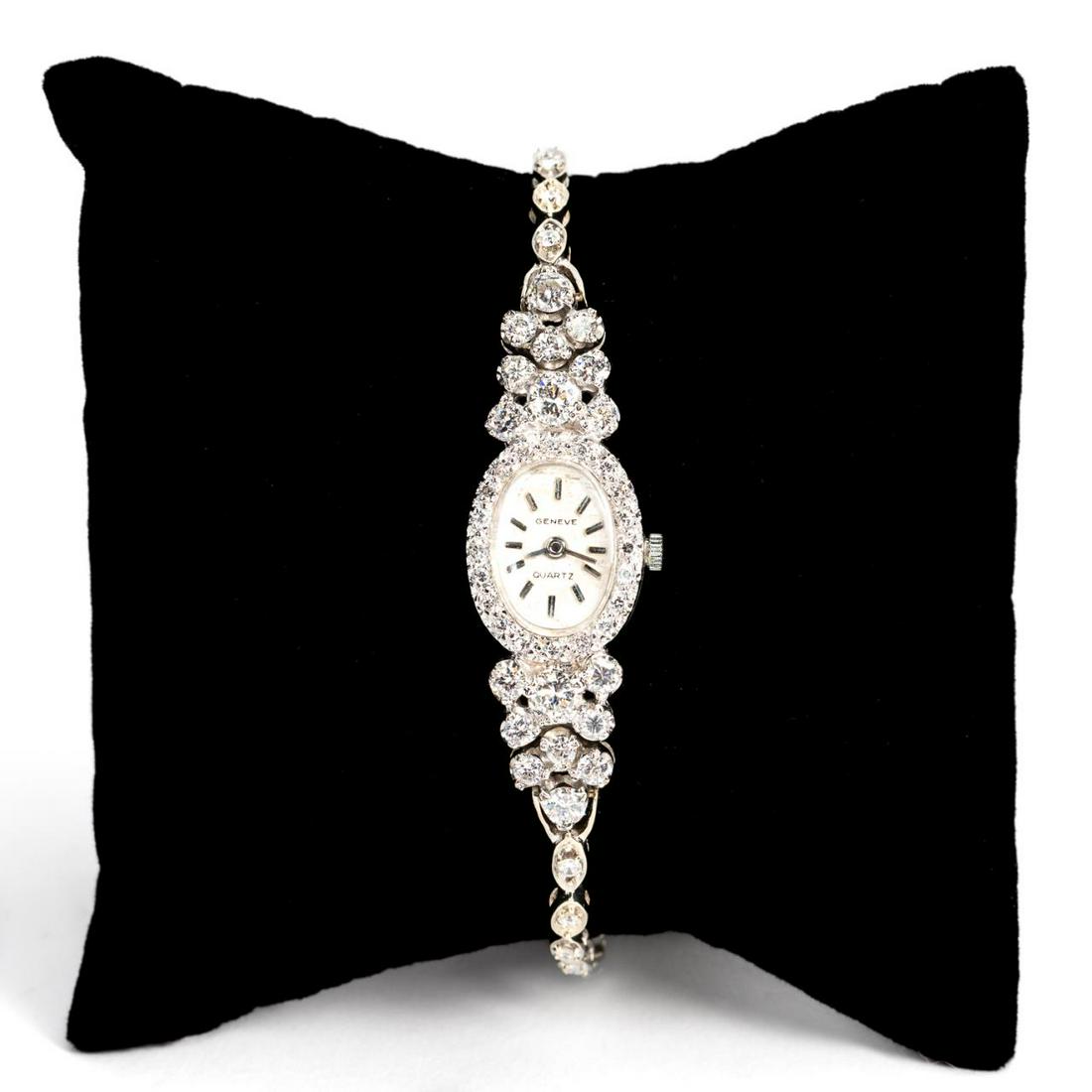 LADIES' 14K WHITE GOLD & DIAMOND GENEVE WATCH (1 of 7)