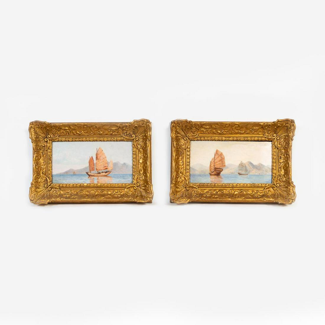 PAIR, WILLIAM LORING SAILING OILS, GILTWOOD FRAMES (1 of 5)