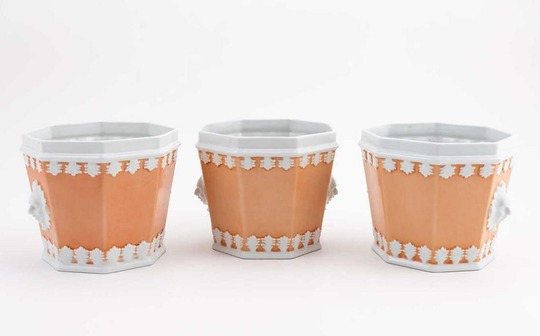 3 PCS, MOTTAHEDEH OCTAGONAL PORCELAIN CACHEPOTS (1 of 7)