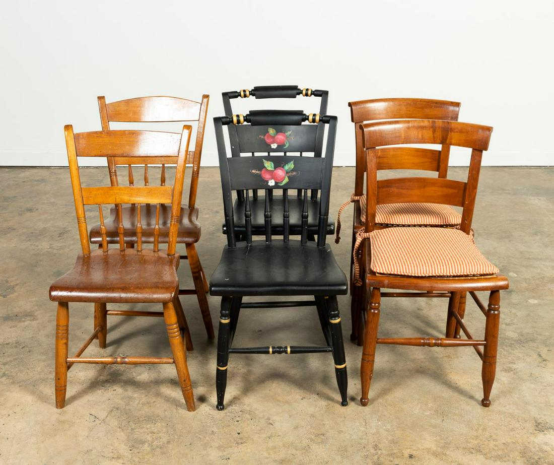 19TH C. AMERICAN COUNTRY SIDE CHAIRS, THREE PAIRS (1 of 5)