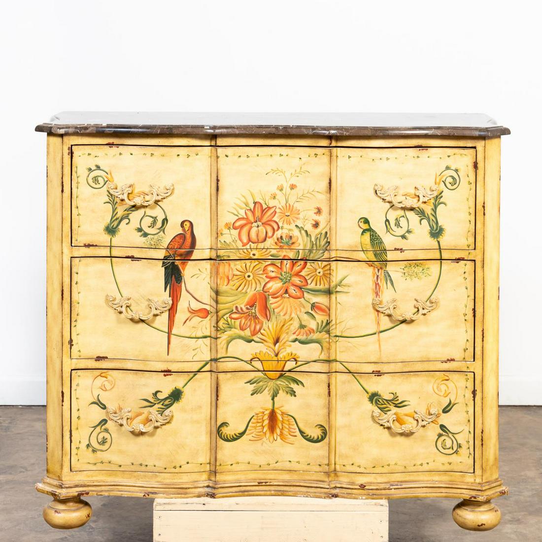 MARBLE TOP TROPICAL DECORATED THREE-DRAWER CHEST (1 of 8)