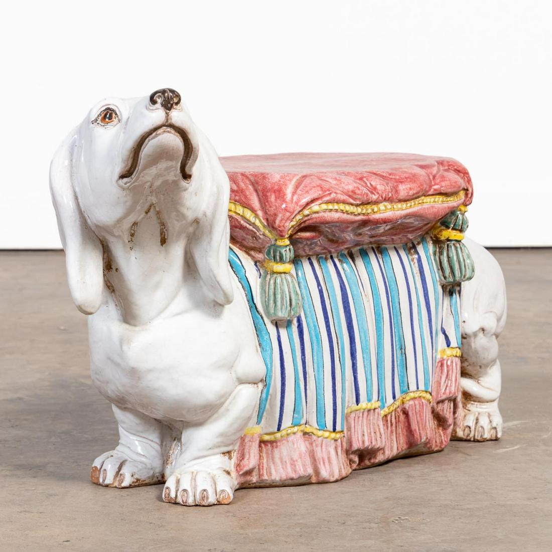 MAJOLICA DACHSHUND FORM GARDEN FOOTSTOOL (1 of 6)