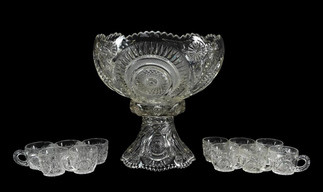 LE SMITH GLASS "PINWHEEL & STARS" PUNCH SET, 13PC (1 of 6)